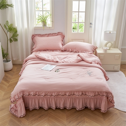 恒爱家纺 2024新款A类针织夹棉床盖款夏被四件套-玉玲珑 浅豆沙