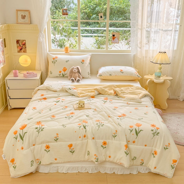 91家纺网 家纺一手货源 找家纺 寐居家纺 2024新款水洗棉小花边夏被 恋语