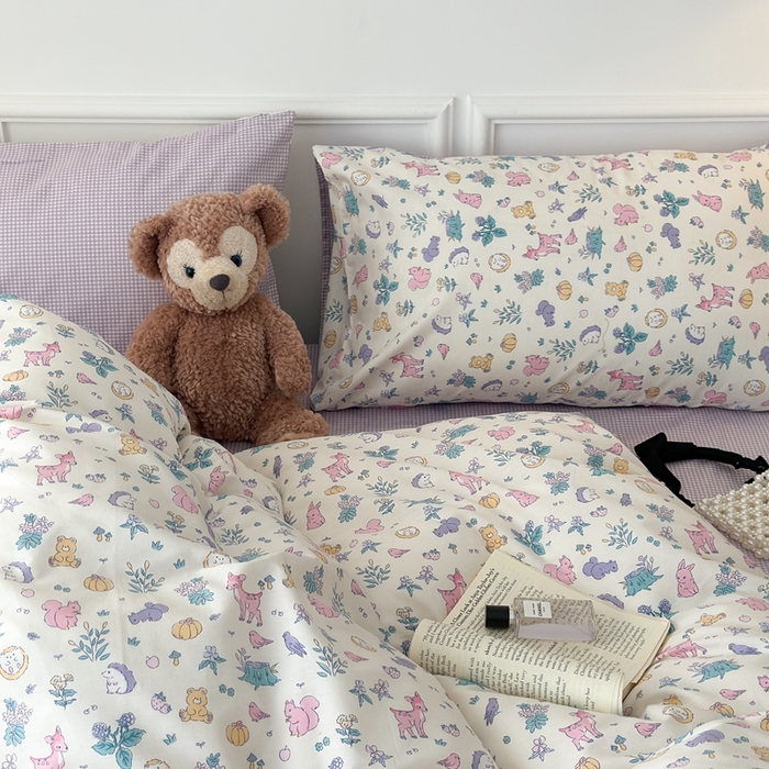 91家纺网 家纺一手货源 找家纺 昔可家纺 2024新款开春小清新花四件套 彩色斑比鹿