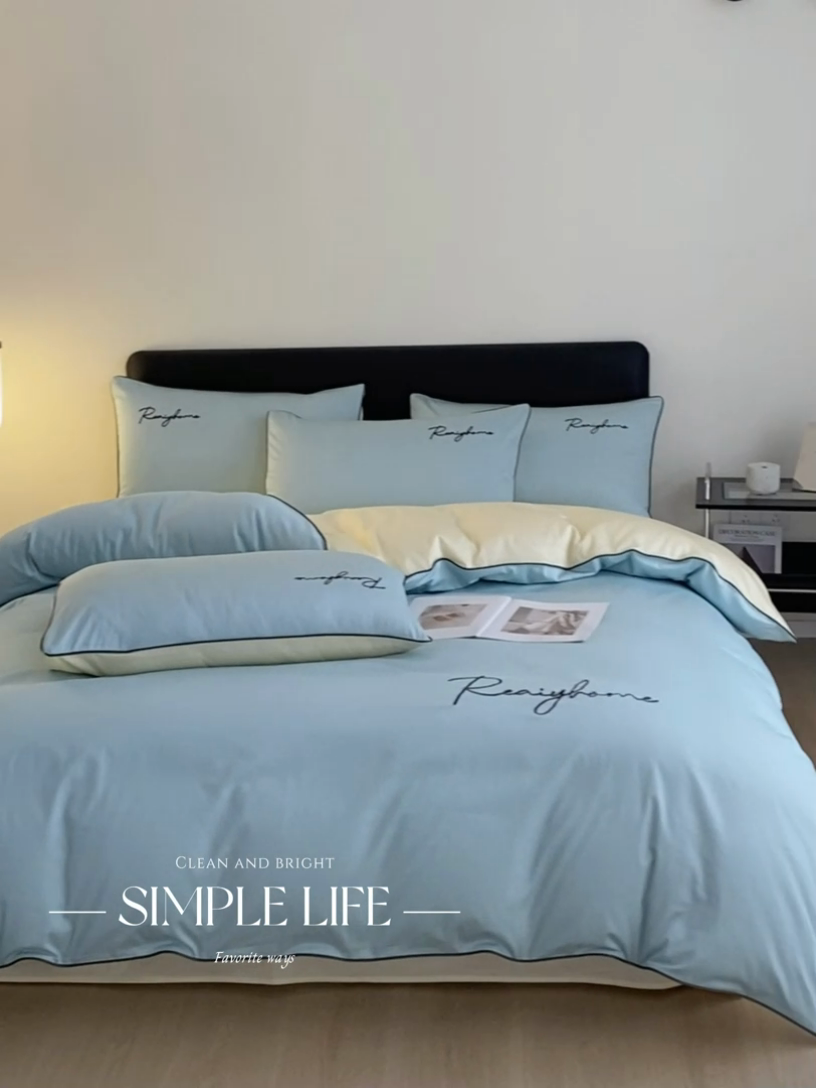 91家纺网 家纺一手货源 找家纺 慕色家纺 2024新款全棉刺绣轻奢系列单被套 轻奢-海青+浅灰