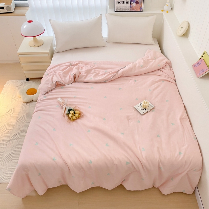 91家纺网 家纺一手货源 找家纺 春光里 2024新款萌趣夏被夏凉被被子被芯 波点爱心