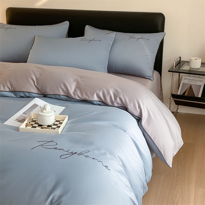 91家纺网 家纺一手货源 找家纺 慕色家纺 2024新款全棉刺绣轻奢系列单被套 轻奢-海青+浅灰