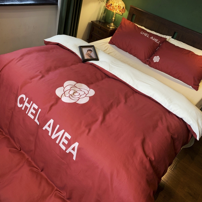 91家纺网 家纺一手货源 找家纺 花沐 2024新款云朵水洗棉四件套 【云朵棉】红香