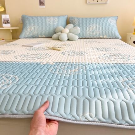 希廷顿 2024新款加厚凉感丝乳胶凉席三件套 绽放玫瑰