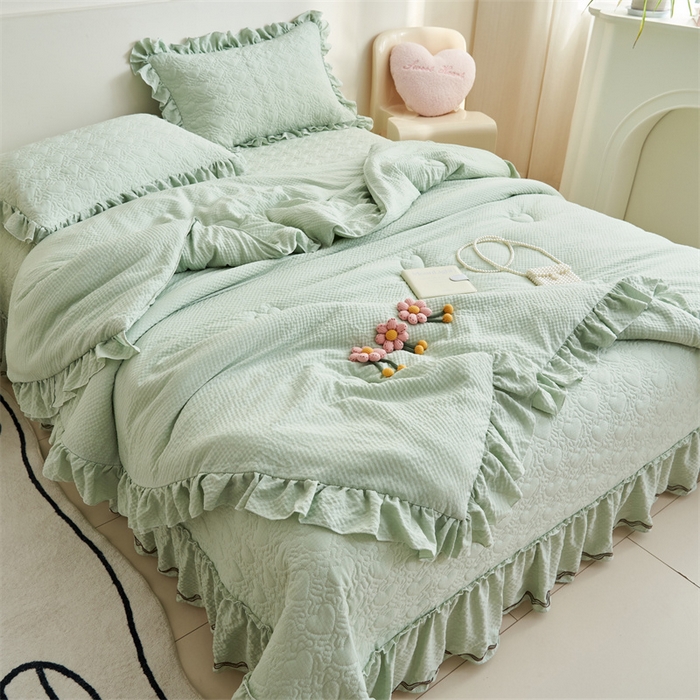 91家纺网 家纺一手货源 找家纺 恒爱 2024新款泡泡公主床盖款夏被四件套 泡泡公主-橄榄绿