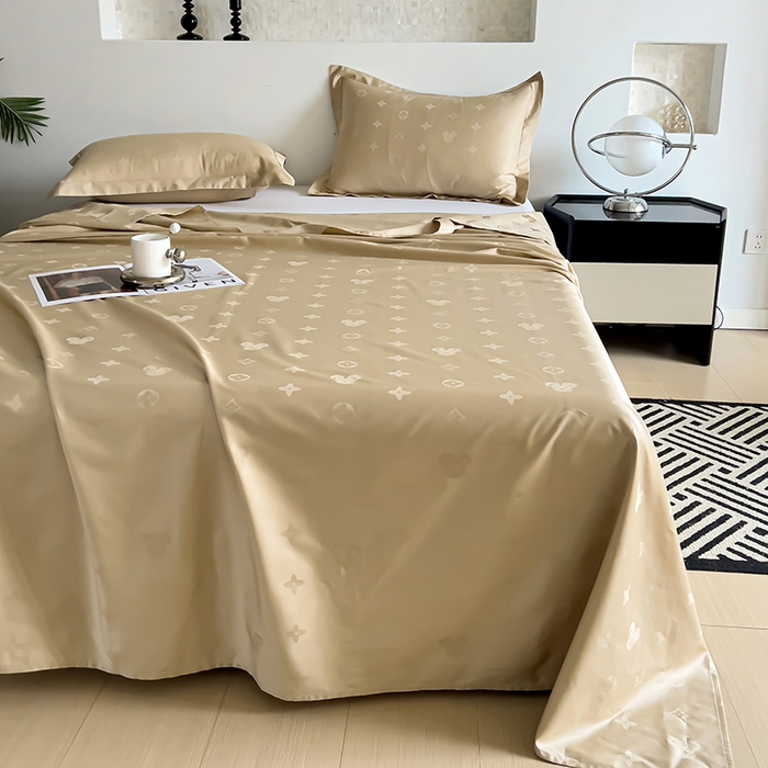 91家纺网 家纺一手货源 找家纺 品乐家纺 2024新款100支长绒棉提花床单 音色卡其