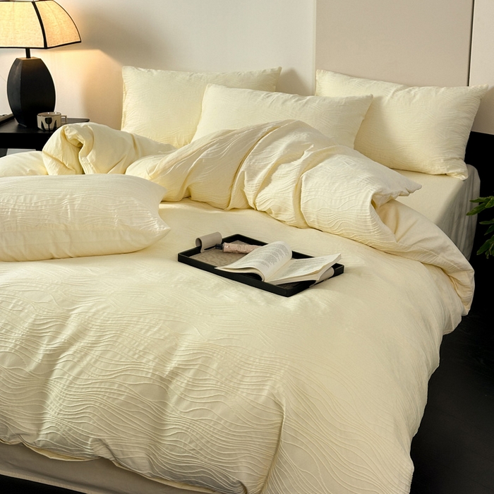 91家纺网 家纺一手货源 找家纺 雅居纺家纺 2024新款全棉线条提花四件套-线条  线条-米黄