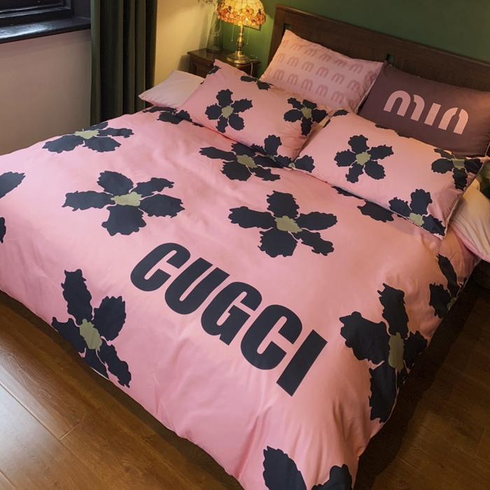 91家纺网 家纺一手货源 找家纺 花沐 2024新款云朵水洗棉四件套 【云朵棉】粉古花