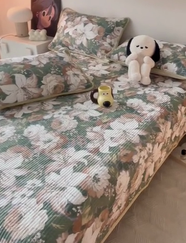 91家纺网 家纺一手货源 找家纺 HL原创 2024新款全棉印花床盖 绿百合