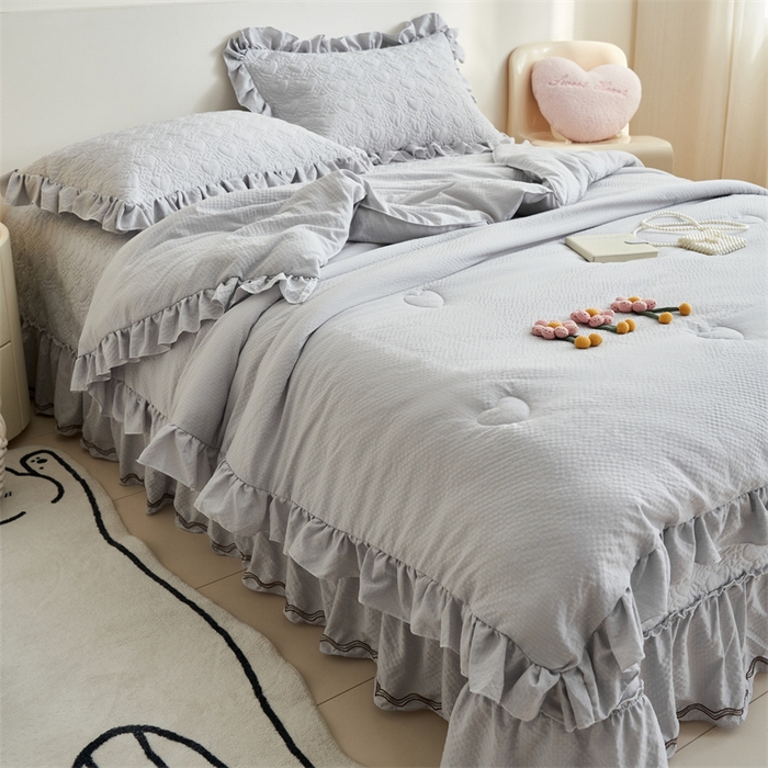 91家纺网 家纺一手货源 找家纺 恒爱 2024新款泡泡公主床盖款夏被四件套 泡泡公主-绅士灰