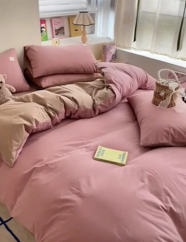 91家纺网 家纺一手货源 找家纺 雅居纺家纺 2024新款全棉素色水洗棉四件套 绅士红卡其