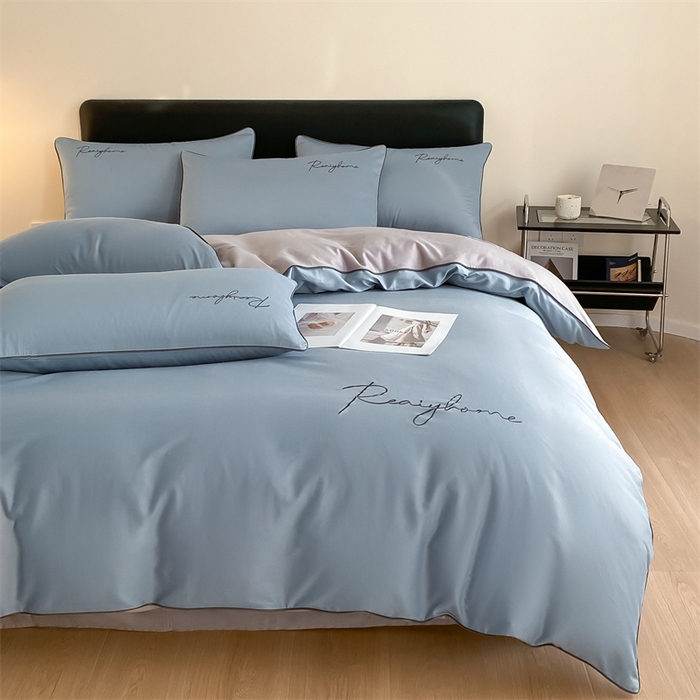 91家纺网 家纺一手货源 找家纺 慕色家纺 2024新款全棉刺绣轻奢系列单被套 轻奢-海青+浅灰