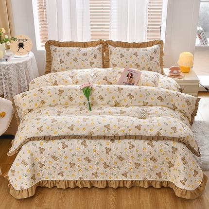 91家纺网 家纺一手货源 找家纺 （总）梦精灵家纺 2025新款韩系花边全棉床盖四件套