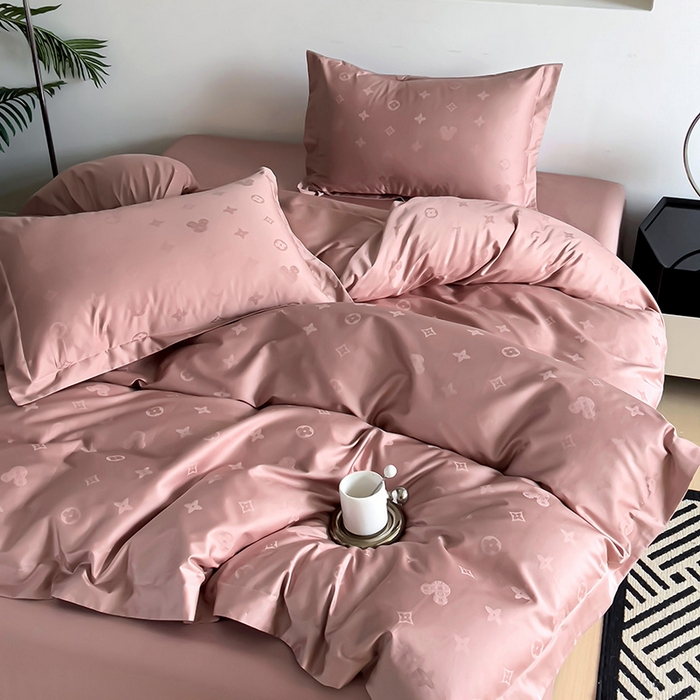 91家纺网 家纺一手货源 找家纺 品乐家纺 2024新款100支长绒棉提花宽边四件套 音色豆沙