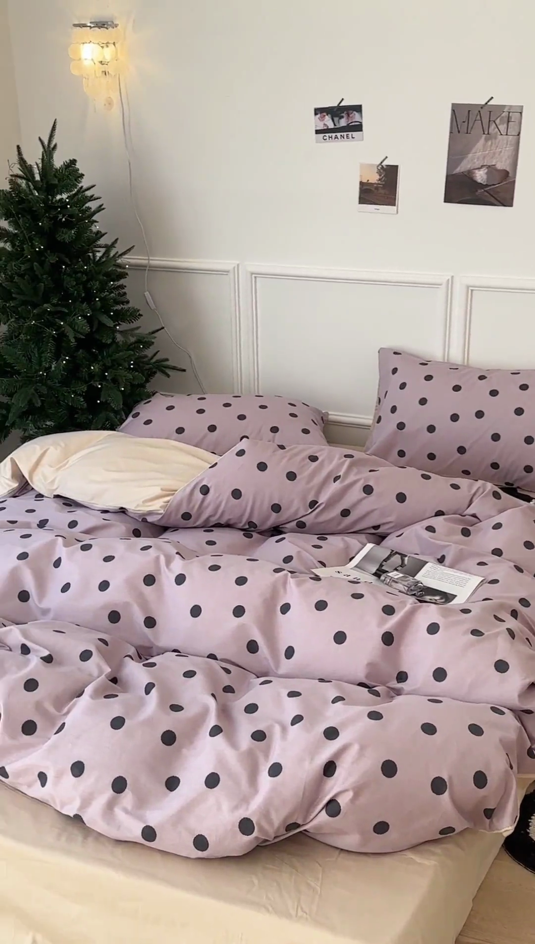 91家纺网 家纺一手货源 找家纺 昔可家纺 2024新款复古波点系列四件套 芋泥紫波点