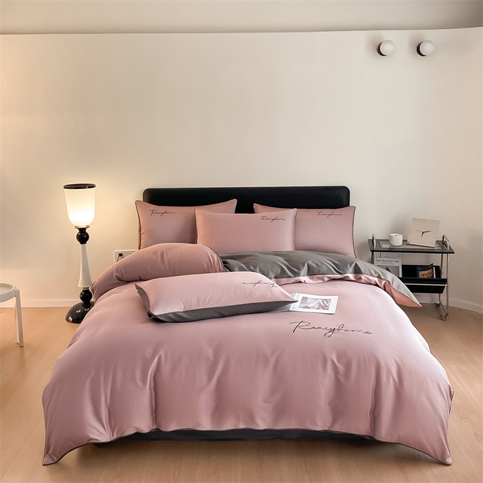 91家纺网 家纺一手货源 找家纺 慕色家纺 2024新款全棉刺绣轻奢系列单被套 轻奢-豆沙+深灰