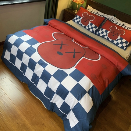 91家纺网 家纺一手货源 找家纺 花沐 2024新款云朵水洗棉四件套 【云朵棉】蓝酷熊