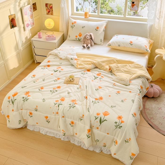 91家纺网 家纺一手货源 找家纺 寐居家纺 2024新款水洗棉小花边夏被 恋语