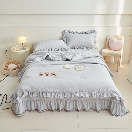 91家纺网 家纺一手货源 找家纺 恒爱 2024新款泡泡公主床盖款夏被四件套 泡泡公主-绅士灰