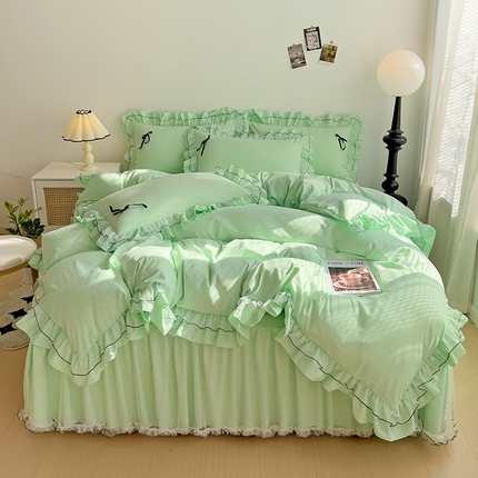 言熙居 2024新款网纱花边韩版床裙款四件套 小仙女绿