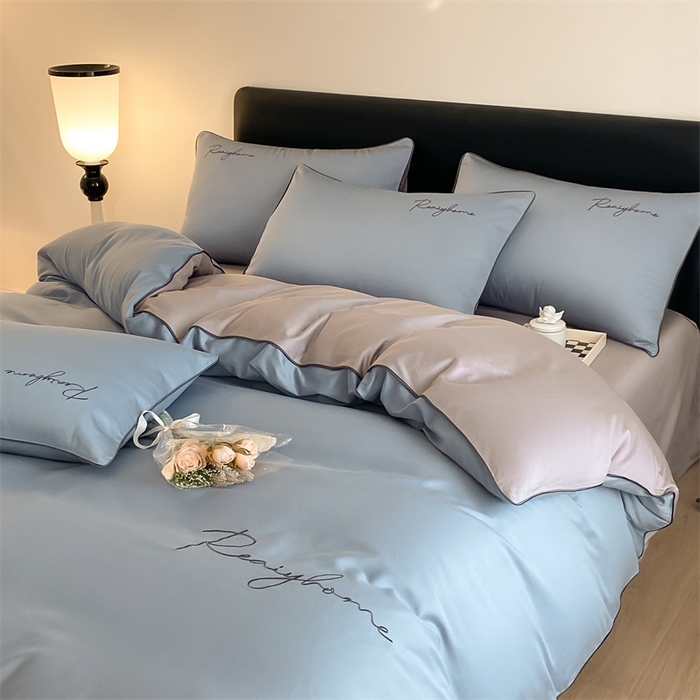 91家纺网 家纺一手货源 找家纺 慕色家纺 2024新款全棉刺绣轻奢系列单被套 轻奢-海青+浅灰