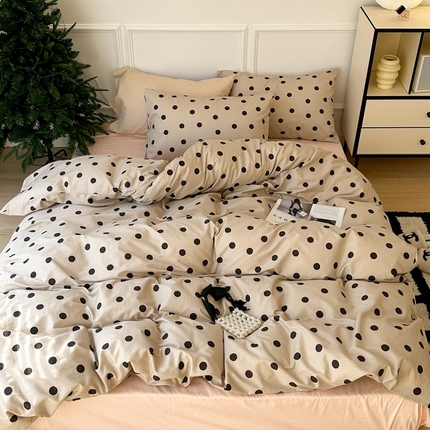 昔可家纺 2024新款复古波点系列四件套 奶茶波点
