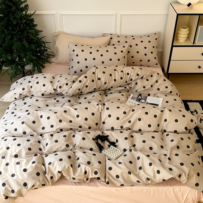 91家纺网 家纺一手货源 找家纺 昔可家纺 2024新款复古波点系列四件套 奶茶波点