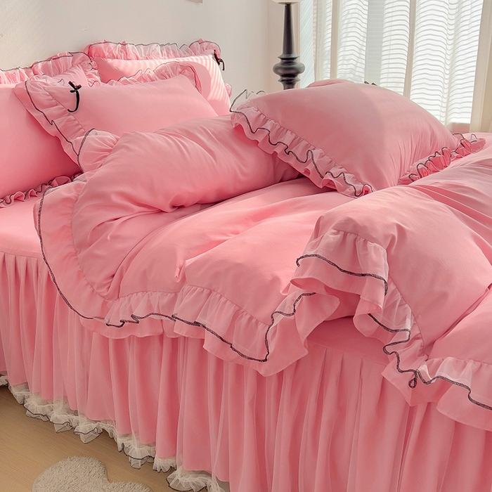 91家纺网 家纺一手货源 找家纺 言熙居 2024新款网纱花边韩版床裙款四件套 小仙女玉