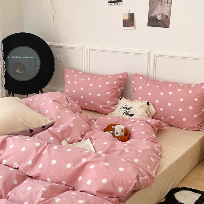 91家纺网 家纺一手货源 找家纺 昔可家纺 2024新款复古波点系列四件套 枚粉波点