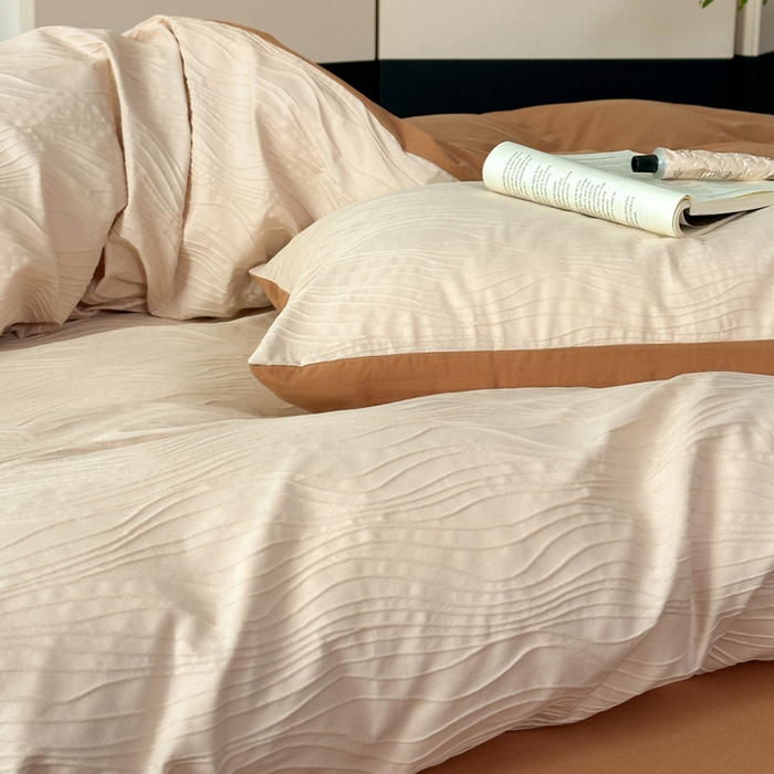 91家纺网 家纺一手货源 找家纺 雅居纺家纺 2024新款全棉线条提花四件套-线条  线条-焦糖