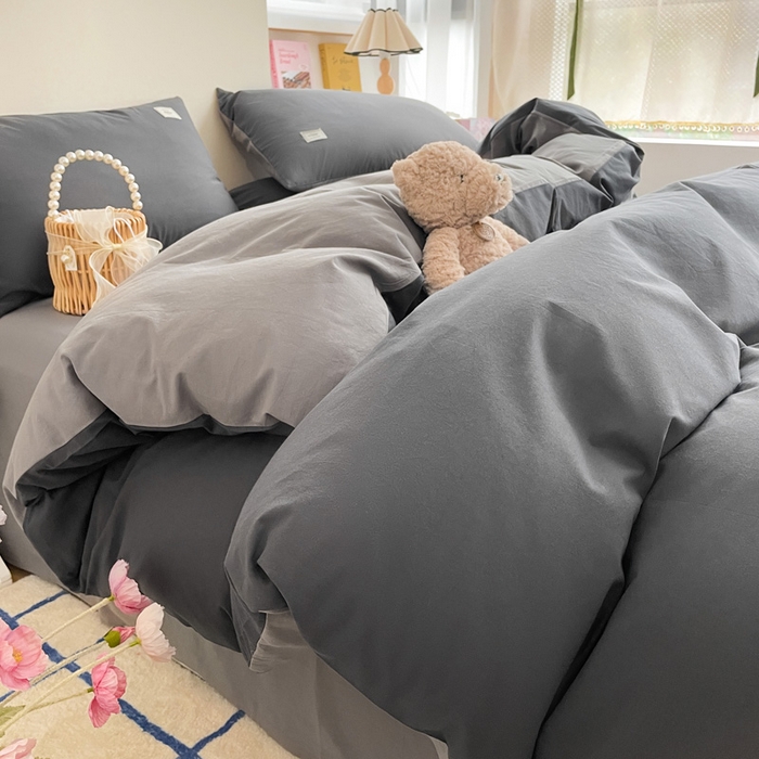 91家纺网 家纺一手货源 找家纺 雅居纺家纺 2024新款全棉素色水洗棉四件套 低调灰绅士灰