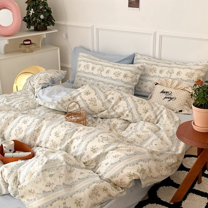 91家纺网 家纺一手货源 找家纺 昔可家纺 2024新款开春小清新花四件套 蓝色仙仙花2