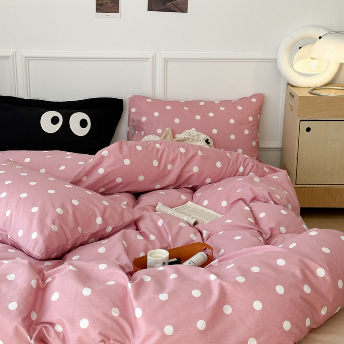 91家纺网 家纺一手货源 找家纺 昔可家纺 2024新款复古波点系列四件套 枚粉波点