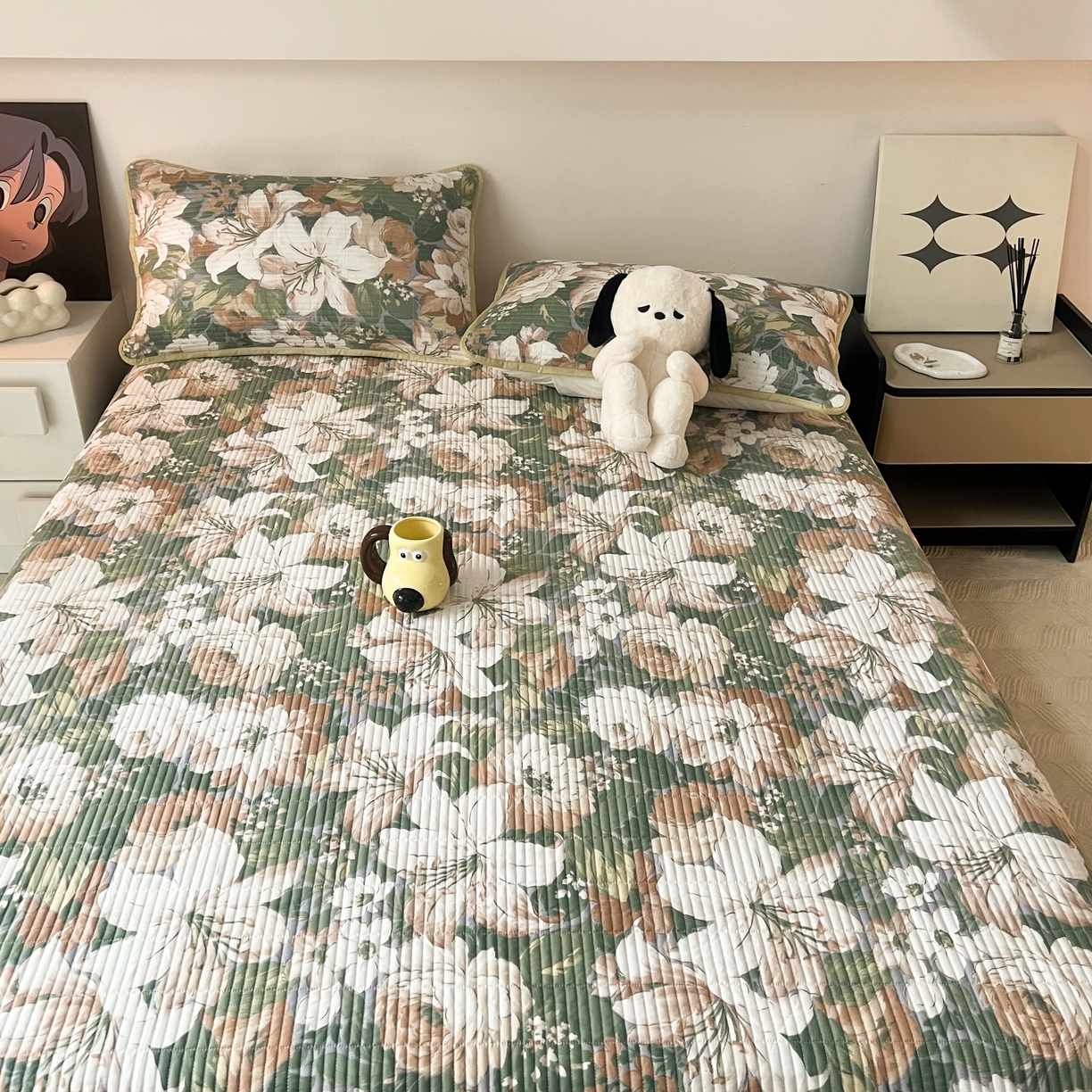 91家纺网 家纺一手货源 找家纺 HL原创 2024新款全棉印花床盖 绿百合