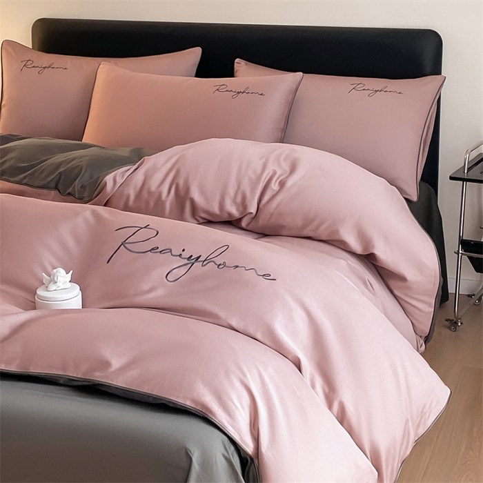 91家纺网 家纺一手货源 找家纺 慕色家纺 2024新款全棉刺绣轻奢系列单被套 轻奢-豆沙+深灰