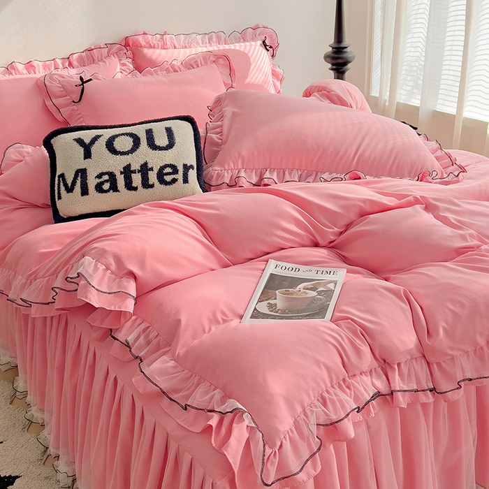 91家纺网 家纺一手货源 找家纺 言熙居 2024新款网纱花边韩版床裙款四件套 小仙女玉