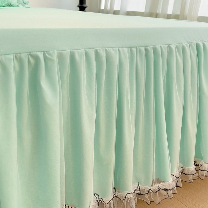 91家纺网 家纺一手货源 找家纺 言熙居 2024新款网纱花边韩版床裙款四件套 小仙女浅蓝