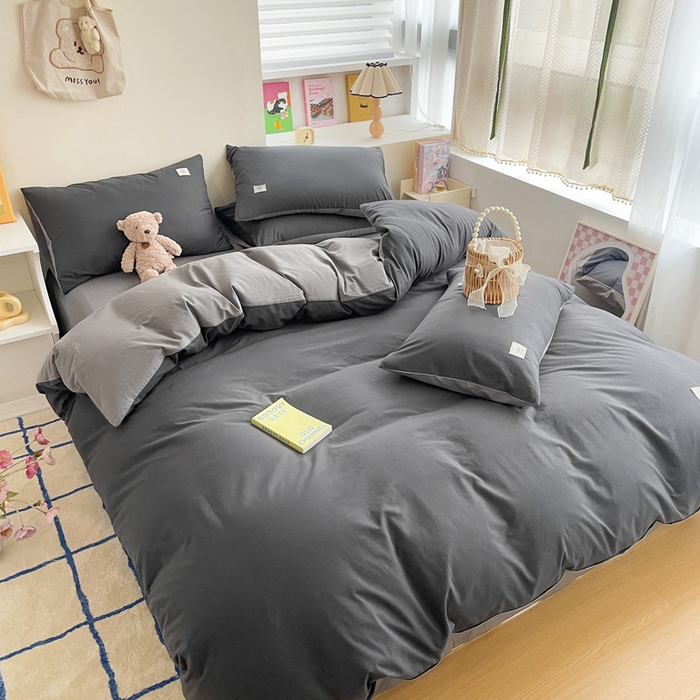 91家纺网 家纺一手货源 找家纺 雅居纺家纺 2024新款全棉素色水洗棉四件套 低调灰绅士灰