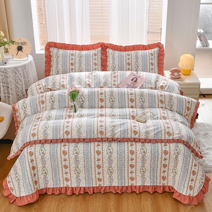 91家纺网 家纺一手货源 找家纺 （总）梦精灵家纺 2025新款韩系花边全棉床盖四件套