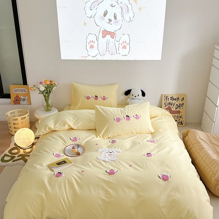 91家纺网 家纺一手货源 找家纺 （总）柚子YOUTH 2024新款全棉水洗棉毛巾绣散排卡通系列四件套