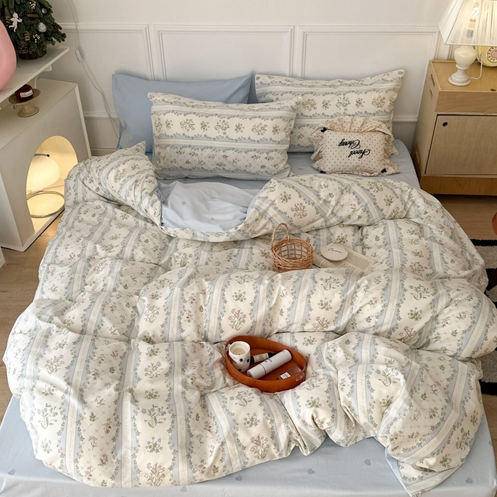 91家纺网 家纺一手货源 找家纺 昔可家纺 2024新款开春小清新花四件套 蓝色仙仙花2