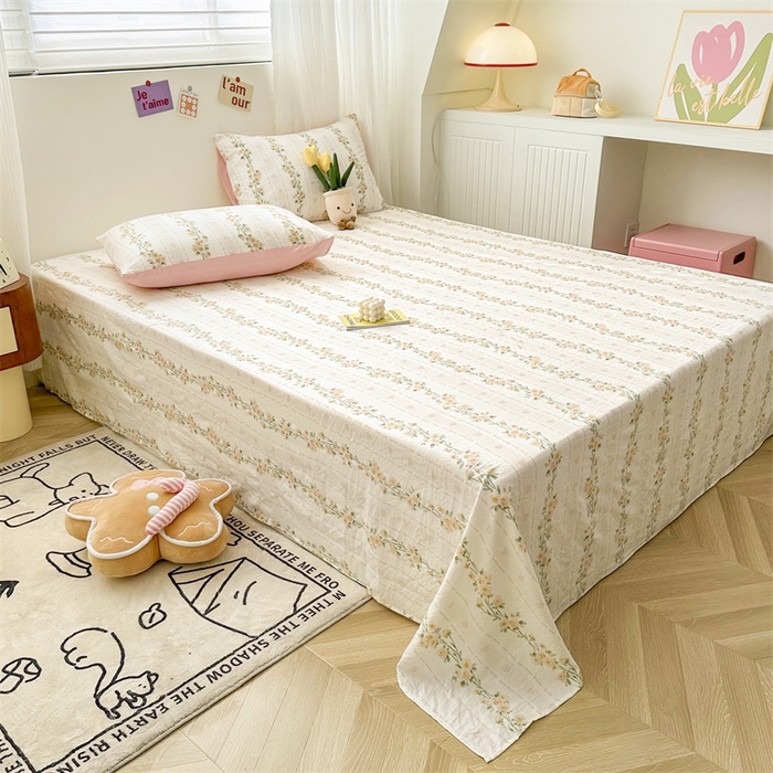 91家纺网 家纺一手货源 找家纺 古吉梦 2024新款水洗棉小清新印花床单 水洗棉-花语