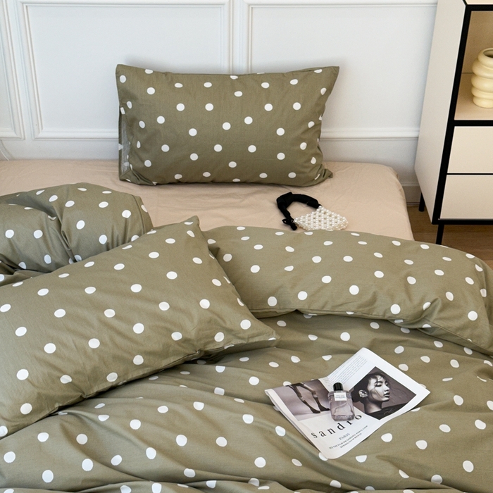 91家纺网 家纺一手货源 找家纺 昔可家纺 2024新款复古波点系列四件套 复古绿波点