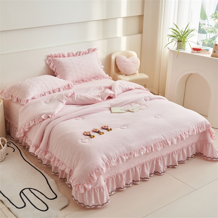 91家纺网 家纺一手货源 找家纺 恒爱 2024新款泡泡公主床盖款夏被四件套 泡泡公主-公主粉