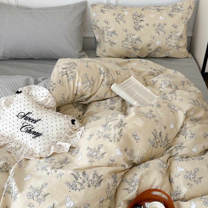 91家纺网 家纺一手货源 找家纺 昔可家纺 2024新款中古系列花四件套 素描兔