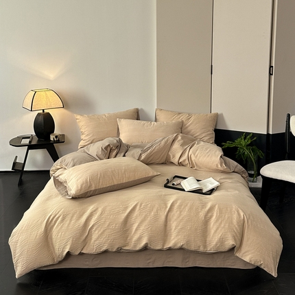 雅居纺家纺 2024新款全棉线条提花四件套-线条  线条-卡其