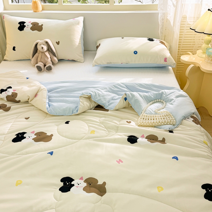 91家纺网 家纺一手货源 找家纺 寐居家纺 2024新款水洗棉小花边夏被 字母狗