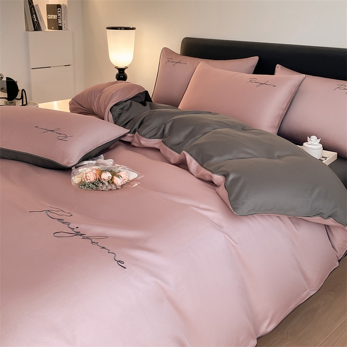 91家纺网 家纺一手货源 找家纺 慕色家纺 2024新款全棉刺绣轻奢系列单被套 轻奢-豆沙+深灰