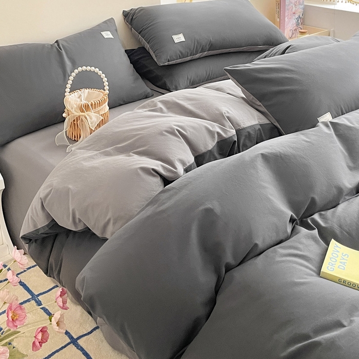 91家纺网 家纺一手货源 找家纺 雅居纺家纺 2024新款全棉素色水洗棉四件套 低调灰绅士灰