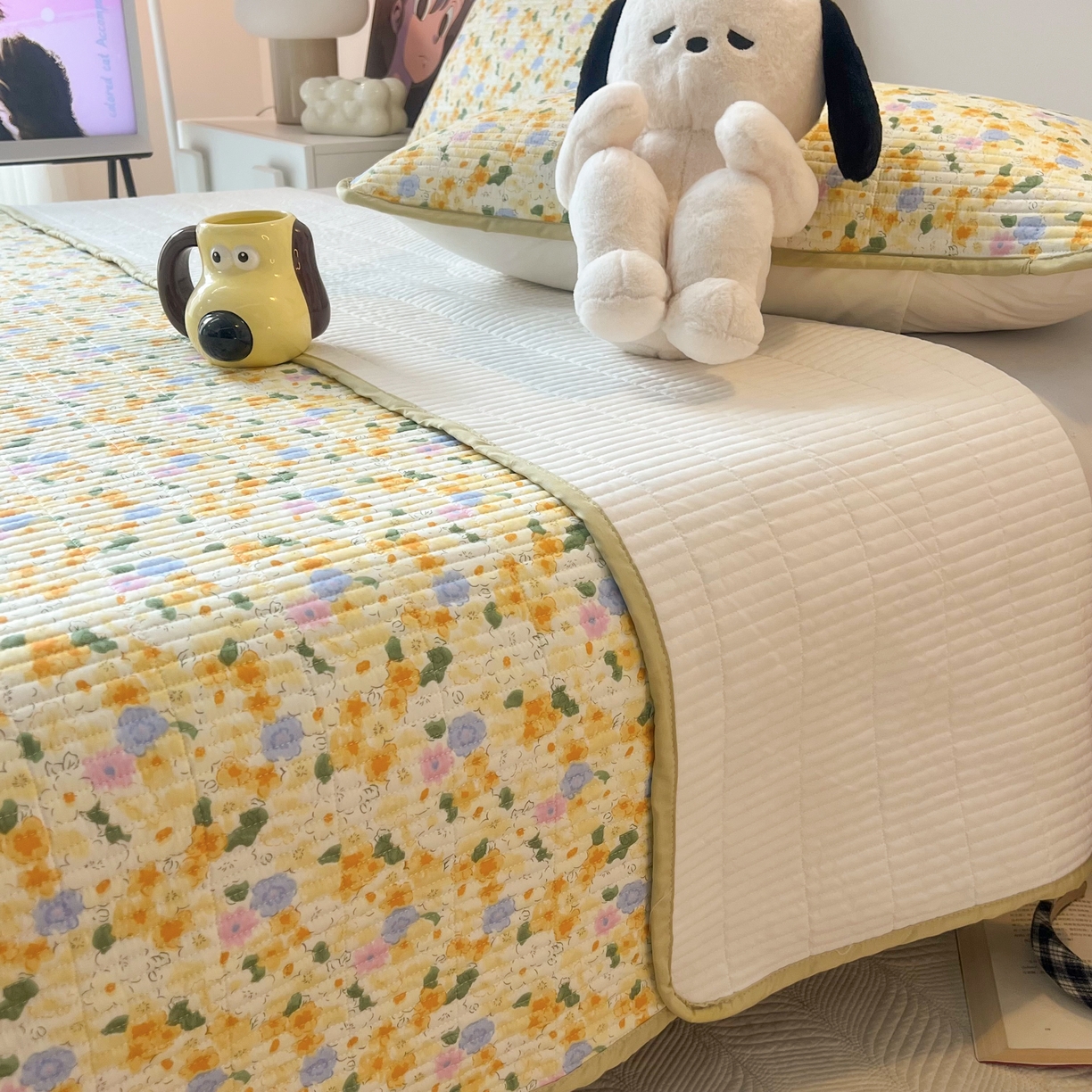 91家纺网 家纺一手货源 找家纺 HL原创 2024新款全棉印花床盖 小黄花